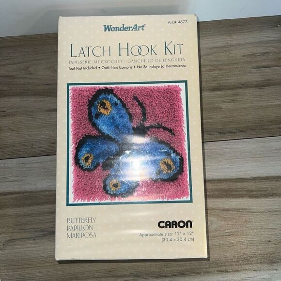 Wonder Art Caron Blue Butterfly Latch Hook Kit #4677 Sealed in Box 12X12 Crafts - Picture 1 of 7